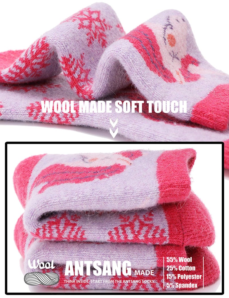 ANTSANG Kids Merino Wool Hiking Socks Toddlers Boys Girls Winter Warm Thick Thermal Crew Boot Heavy Cozy Snow Cabin Gift Snowboarding Socks 6 Pairs for Childs(Unicorn,8-12Y) - Image 3